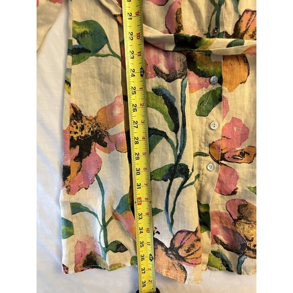 Marisa & Marie Cream Floral Button Up 100% Linen Sleeveless Collar Midi Dress S - Picture 5 of 8